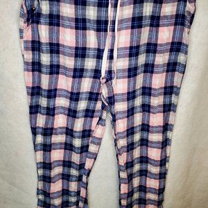Cuddl Duds 2X Pink Blue Plaid Flannel lounge/sleep bottoms